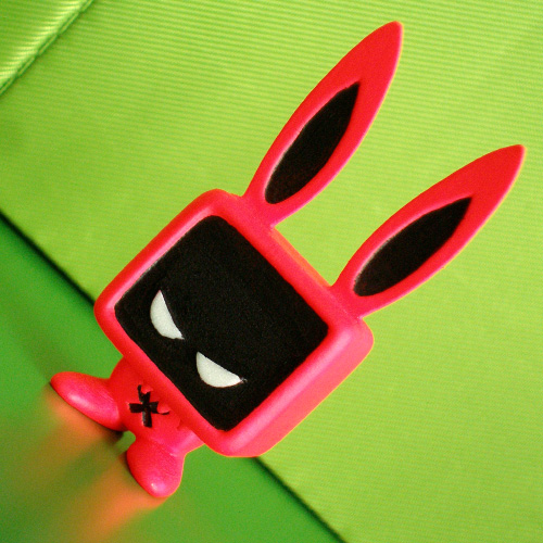 Fluorescent pink designer toy - resin bunny - art toy